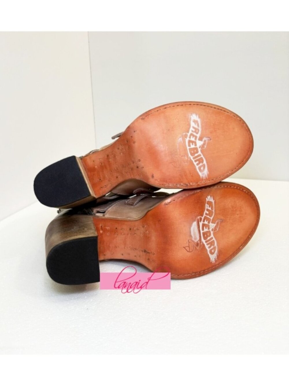 Freebird Braeden Blush Leather Tan Distressed Edgy Buckles Low Heel Sandals 10 - Picture 10 of 16